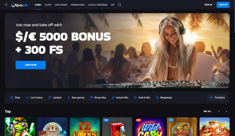 LuckyVibe Casino-Oberfläche