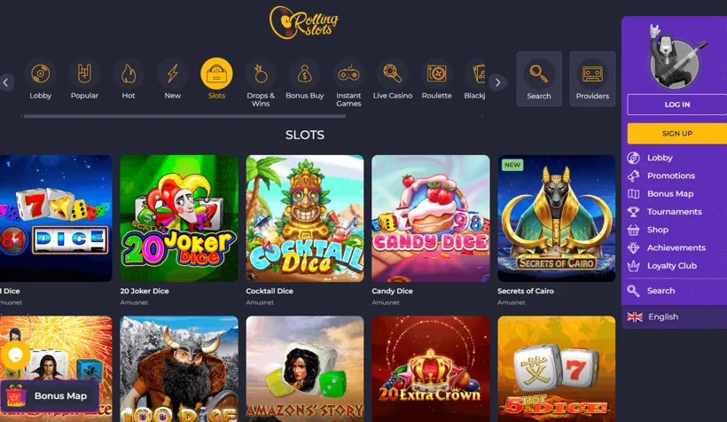 Rolling Slots Casino-Oberfläche